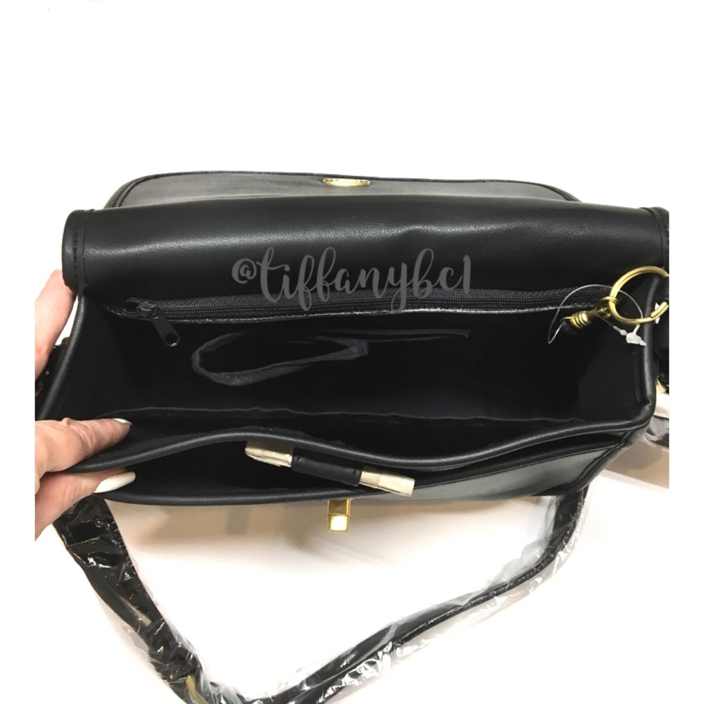 Soft Front Flap Shoulder Bag Faux Leather Black - Picture 8 of 15